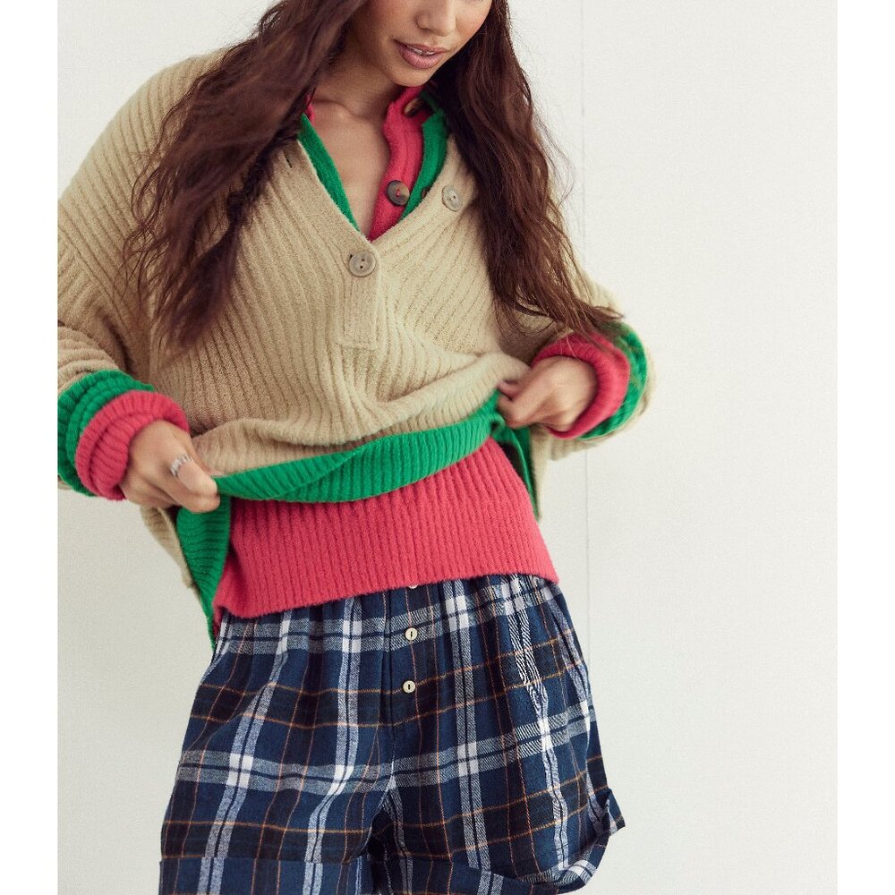 FREE PEOPLE Sunday Morning Boxer Shorts / Midnight Combo - Picture 6 of 7